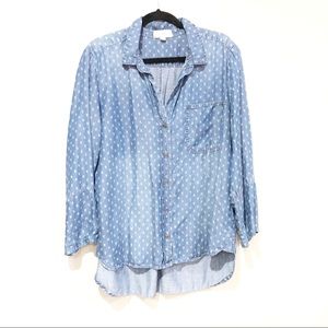 Cloth & Stone Chambray Printed Button Down Blouse